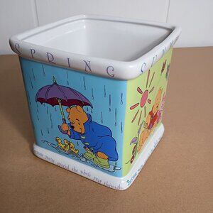 VTG Winnie the Pooh Ceramic Tissue Holder Planter Vase Four Seasons 2000 Disney